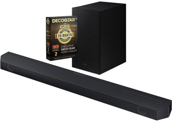 Samsung 삼성 HW-Q600C 312채널 사운드바 및 서브우퍼 돌비 애트모스 번들 + Deco Gear 4K HDMI 20 케이블 순수 구리 도체 x2 CPS 독점 26개, w/ Exclusive 26 Month Protecti