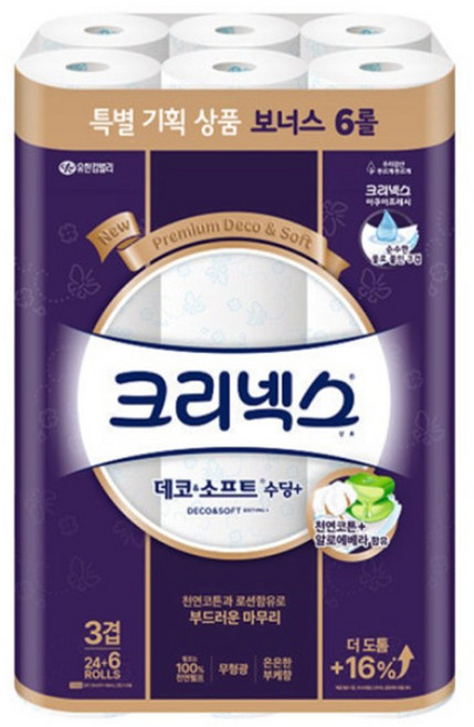 크리넥스 데코앤소프트 수딩플러스 3겹화장지, 25m, 30롤, 1개