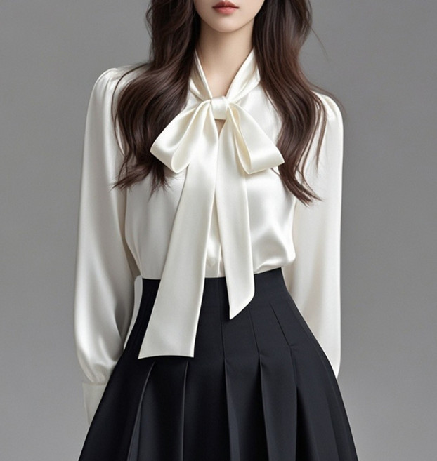 【氣質飄帶】白襯衫 女襯衫 職業襯衫 通勤襯衫 長袖襯衫 蝴蝶結襯衫 雪紡面料 教資面試穿搭 春秋新款