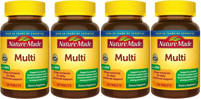 와이제이와이 철분 함유된 네이처 메이드 Nature Made 종합 비타민 130 미국 효능, 4개, 130정 - 쿠팡