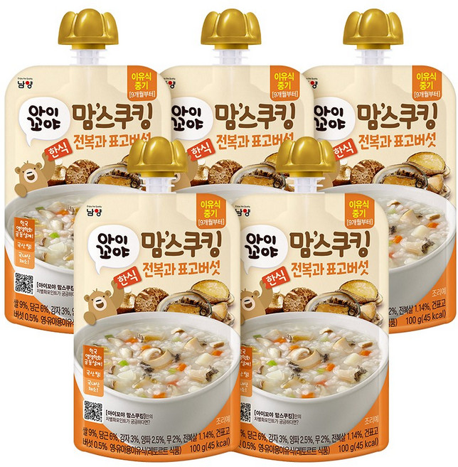 맘스쿠킹 유아 이유식(9개월~) 전복과표고 100g, 5개