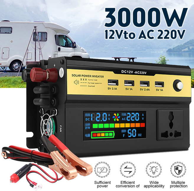 정현파 인버터 6000W 5000W 4000W 3000W DC 12V24V AC 220V 휴대용 전원 전압 컨버터 차 태양, 12V to AC 220V 3000W, 1개