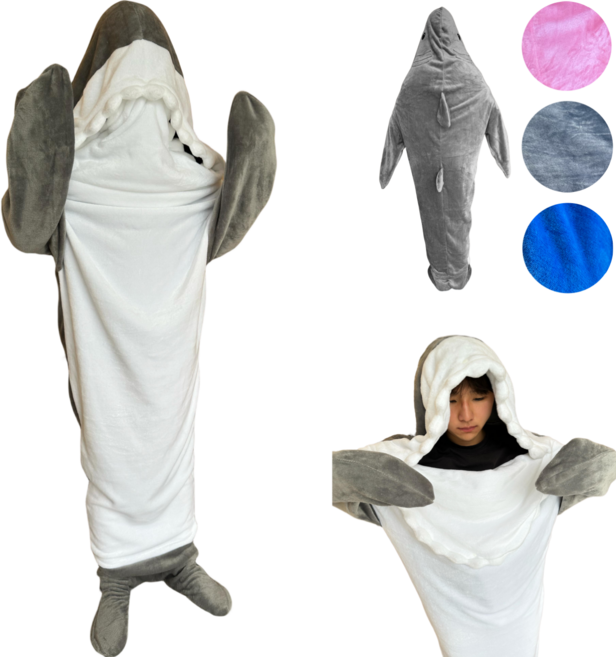 [리쿠찌] 상어옷 사계절담요 동물잠옷 상어의상 캠핑 입는담요 부드러운재질 플란넬 봄 여름 가을 겨울 담요 후드티 침낭