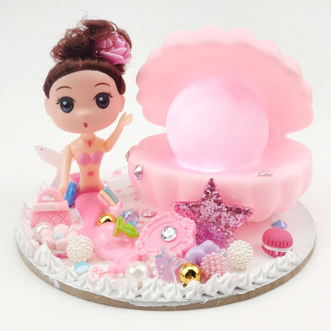 집콕놀이 무드등 만들기 진주조개 조명 만들기 인어공주 데코덴 꾸미기 세트, 1.핑크 진주조개무드등