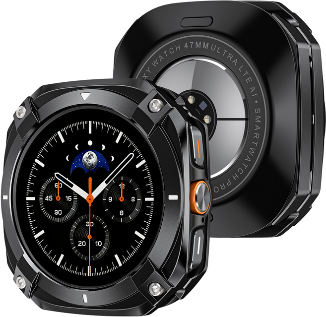 FALANDO 갤럭시워치8 울트라 2025 호환 아연 합금 풀커버 보호 케이스 전면 후면 측면 베젤스킨 47mm, 블랙 화이트