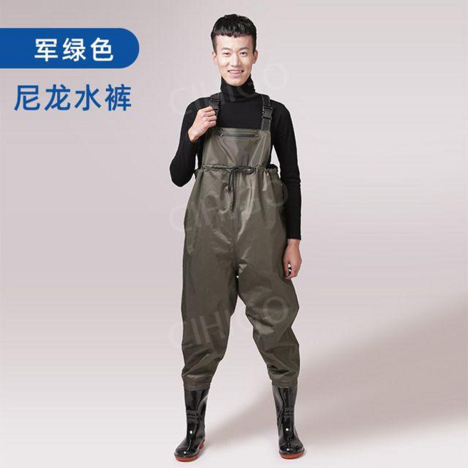 방수바지 남녀 공용 허리 장화 낚시 모내기 갯벌 체험 웨이더 바닷가 허벅지 슈트 나일론, 아미 그린 나일론 빕 팬츠