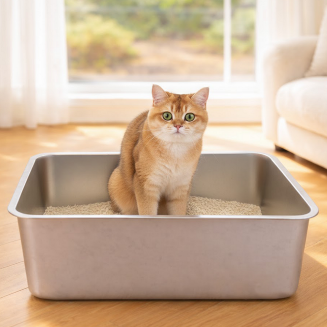 핑크트리샵 스텐 고양이 화장실, 1개, 실버