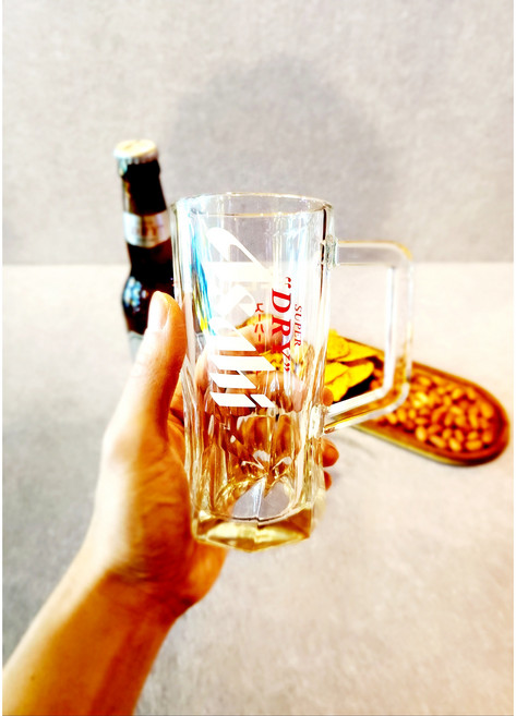 아사히 맥주잔 투명 손잡이 410cc 예쁜생맥주컵 수입맥주잔 홈바 하이볼 집들이선물, 1개