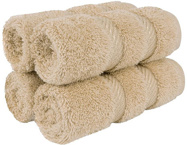 American SOFT 소프트 린넨 욕실용 럭셔리 수건 600 GSM 100% 면 4피스 터키산 워시 천 세트 몸과 얼굴용 33 x 33cm(13 13인치) 부드러운 걸레, 13x13" Washcloth Set, Beige