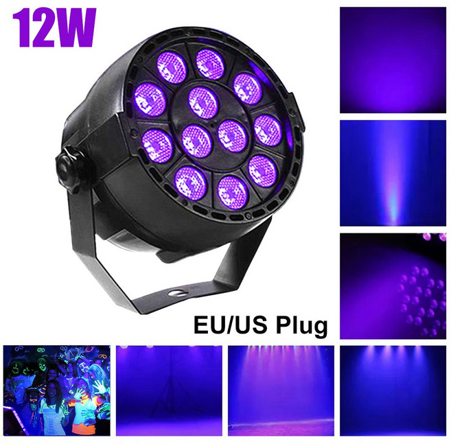 D2 LED 무대 파 조명 바이올렛 DJ 디스코 UV 블랙 라이트 사운드 활성화 원격 DMX 제어 크리스마스 파티, 02 12w, 02 US PLUG, 1개