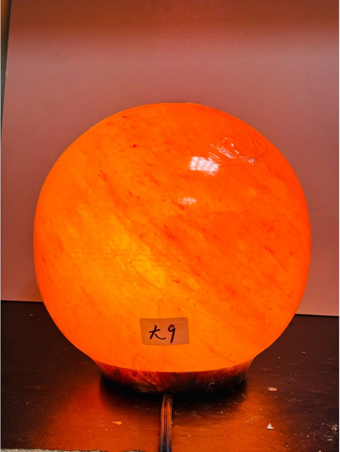 圓球鹽燈 8吋直徑20cm 重量級約9.4kg 命理界招財黃光, 大9,搭配陶瓷燈頭加粗可調光保險絲電線
