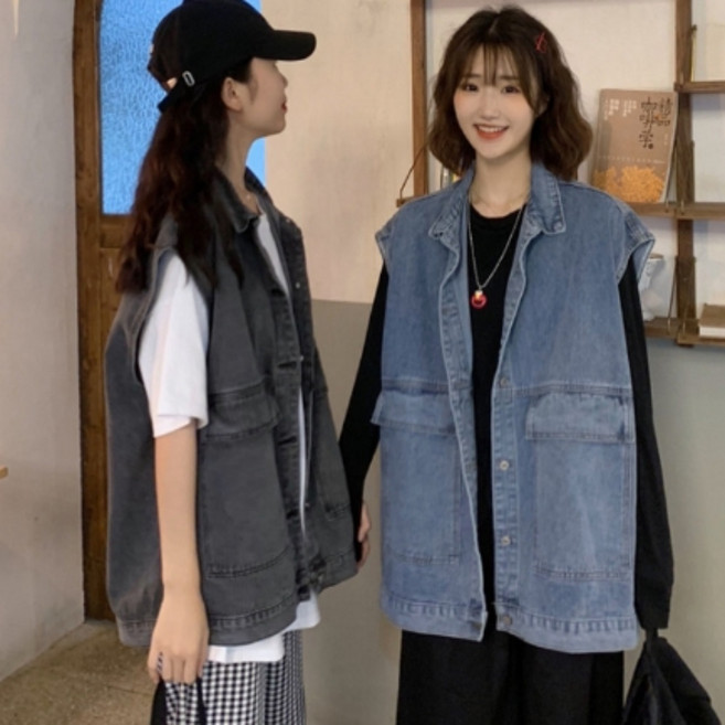빅코난 데님조끼 패션조끼 청조끼 여자청조끼