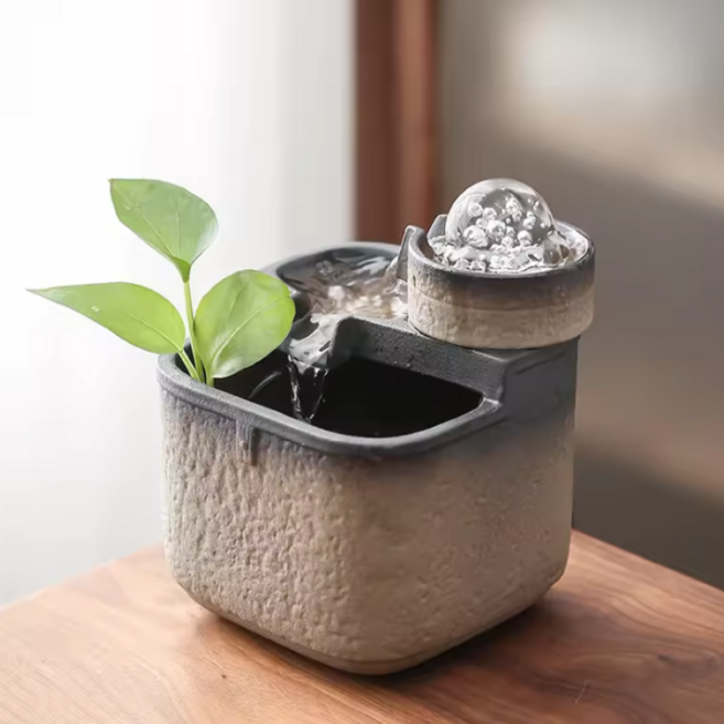 미니분수대 가정용 실내 인테리어 세라믹 미니분수, 그레이