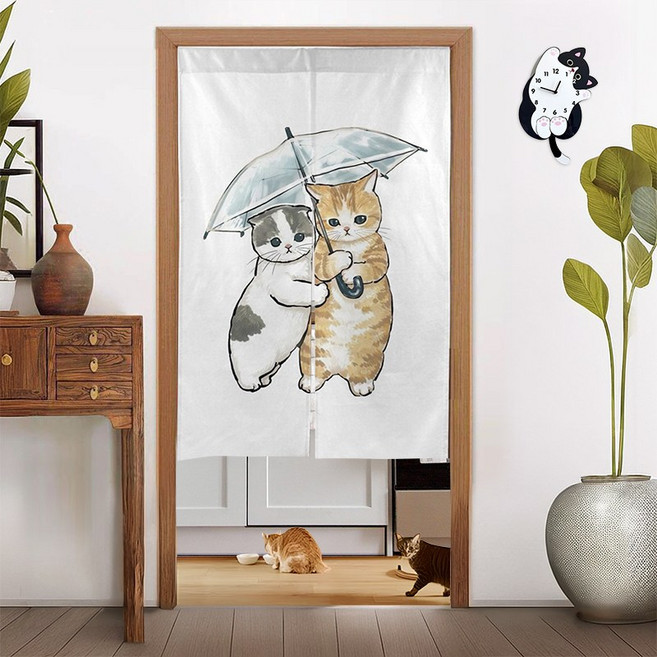 wonderful live 귀여움 폭발 고양이 가리개커튼 방문커튼 분리형 가림막 린넨 도어 커튼