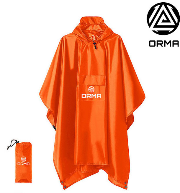 ORMA 판초 우의 등산우비 비옷 캠핑, 1개, 오렌지