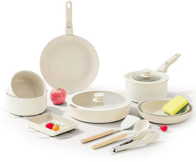 AURURA 냄비세트 인덕션 가스레인지 겸용 독일 기술 안심 코팅 공간 절약 손잡이 주방 조리기구 8종 냄비세트, 흰색, 1세트, 냄비세트 8P