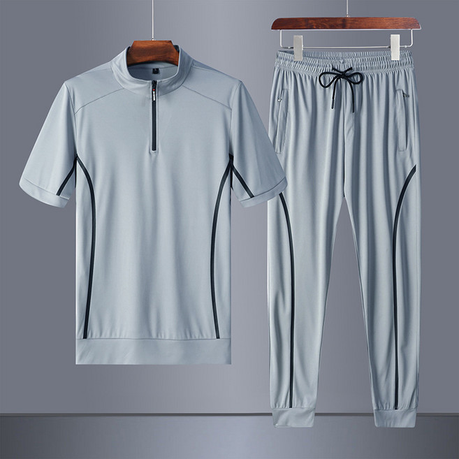ANYOU 남성 운동복 반팔티 팬츠 트레이닝 트레이닝복 2피스 조깅 세트
