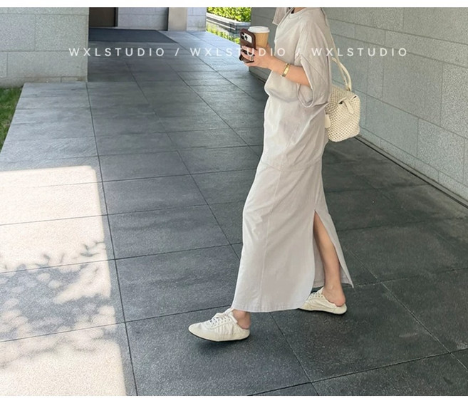 마음애 거즈면 뒷트임 스커트 롱티셔츠 세츠