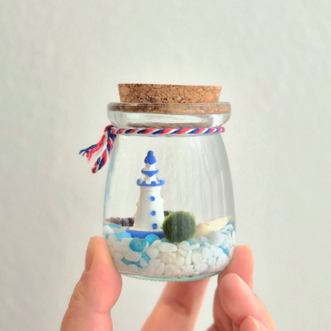 (달빛마녀캔들)바다등대 푸딩병 마리모 키우기 세트 반려식물, 옐로우자갈, 1개