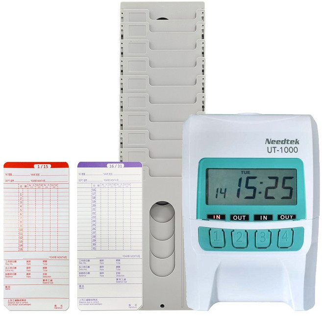 Needtek UT-1000 四欄位微電腦打卡鐘, 1個, 機器一台+10人卡匣+300張卡片