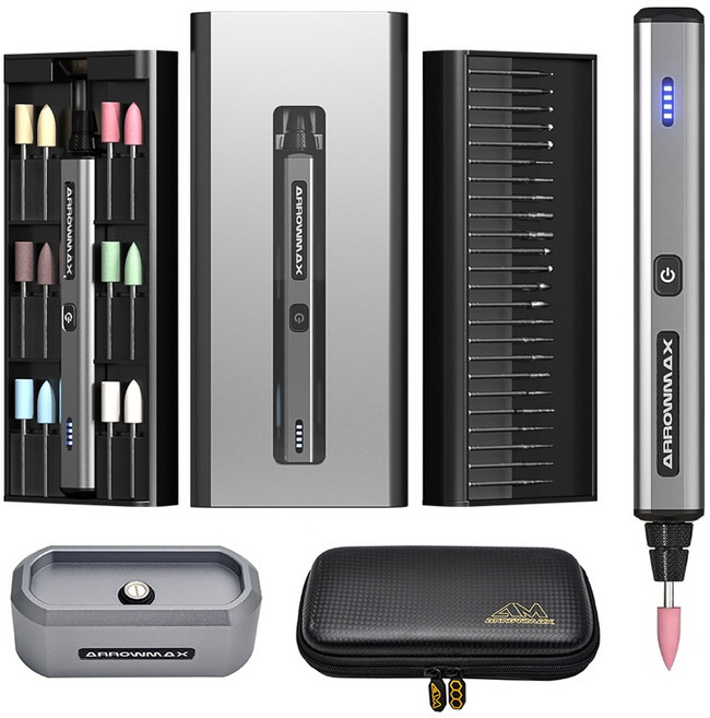 ARROWMAX 電磨筆組 小型雕刻電動工具 去煙碼拋光打磨機, 1個, SGS MINI PLUS電磨筆 無線充