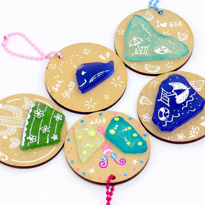 씨글라스 키링 만들기 5개입 환경수업 (화이트 데코펜 4색 데코펜 포함), 1세트, 블루아쿠아