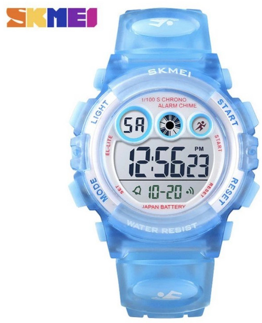 SKMEI 兒童多功能電子錶 LED夜光顯示 透明錶帶 50米防水 38mm錶盤