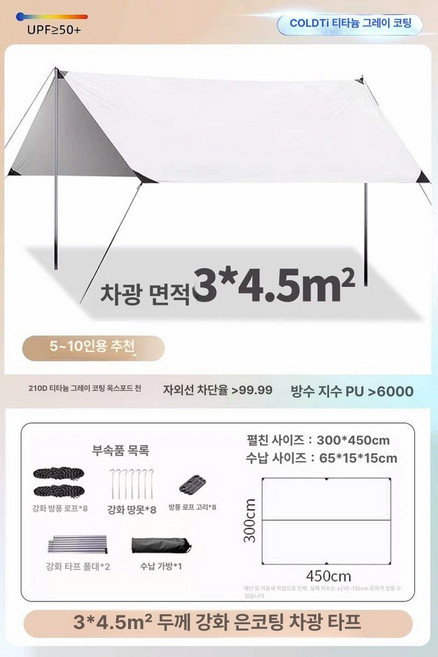 쉘터 타프 감성 그늘막 천막 암막 스크린, 스노우화이트 3x4.5m 코팅
