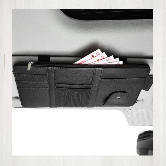 알마 차량용 썬바이저 카드 안경 포켓 지퍼타입 2세대 수납보관, 블랙, 1개