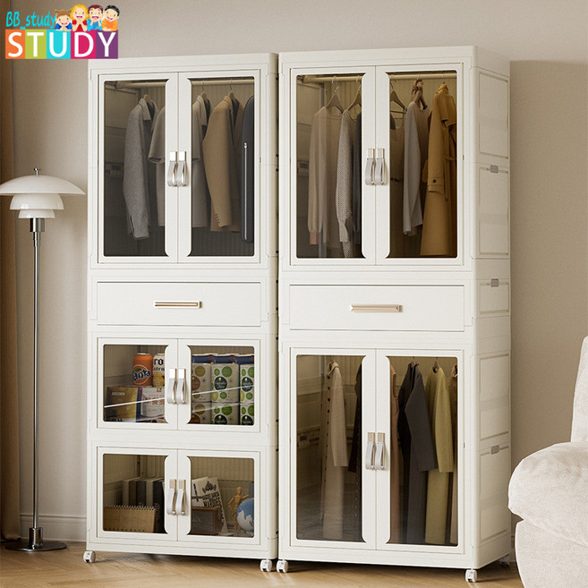 BB STUDY 簡易防塵衣櫃 塑膠收納櫃, 大號一衣櫃一折疊櫃五抽屜