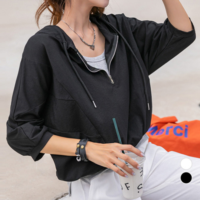 [나크21] (55~88) 반집업 가오리 7부소매 후드 티셔츠 NK32-T-74