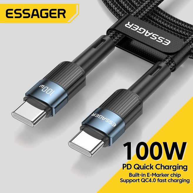 Essager 星馳 Type-C to Type-C 100W 充電數據線, 1個, 1m 藍色