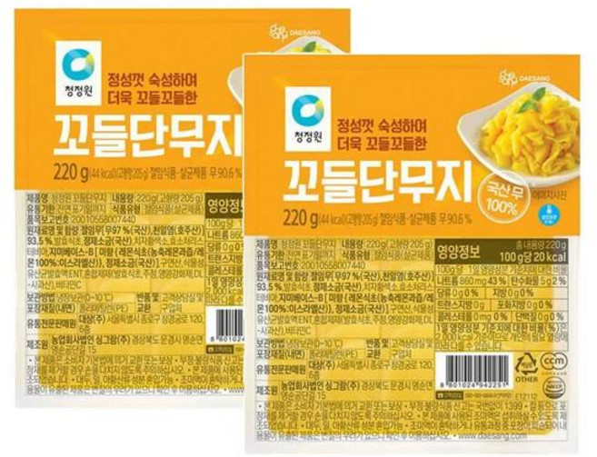 청정원 꼬들 단무지, 220g, 2개