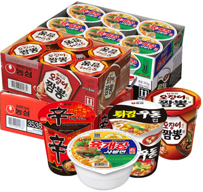 농심 신라면 컵 65g+오징어짬뽕 컵 67g+육개장사발면86g+튀김우동 컵 62gx각6개(총24개), 24개
