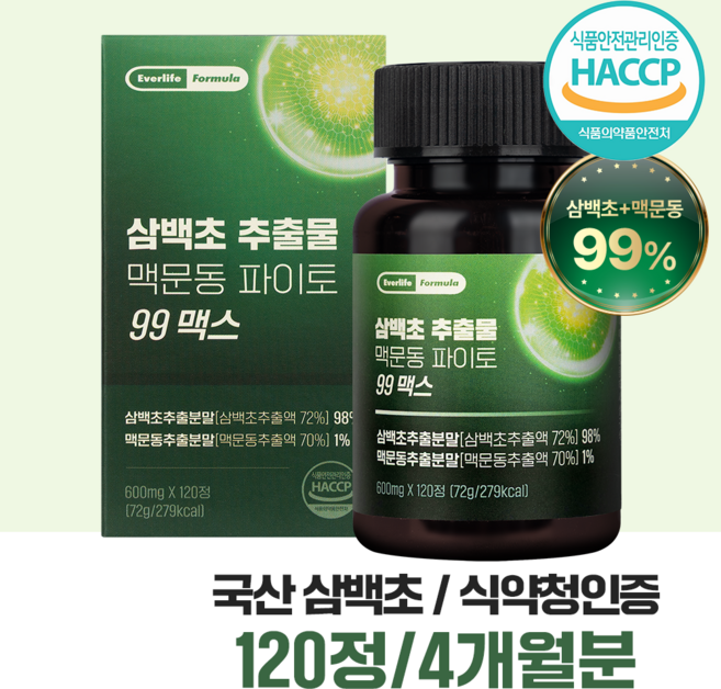3위 - 삼백초 추출물 맥문동 파이토 99맥스 국산 100% 식약청 HACCP 인증, 1개, 120정