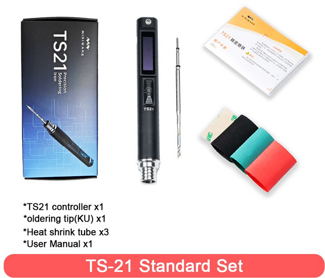 미니웨어 TS21 100W PD3 전자제품 슬립 스마트 USB 제어 PID 수리 온도 납땜인두 도구 휴대용 OLED, TS21 Standard Set, 1개