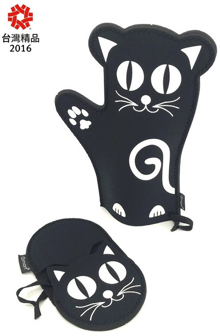 iSmart 可愛貓咪造型隔熱手套 廚房防燙手套, Black, 1套