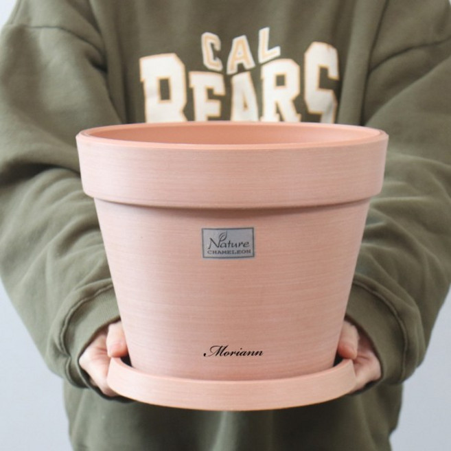 모리앤 라인스먼 플라스틱 화분 + 받침 세트 원형, 테라코타, 1세트