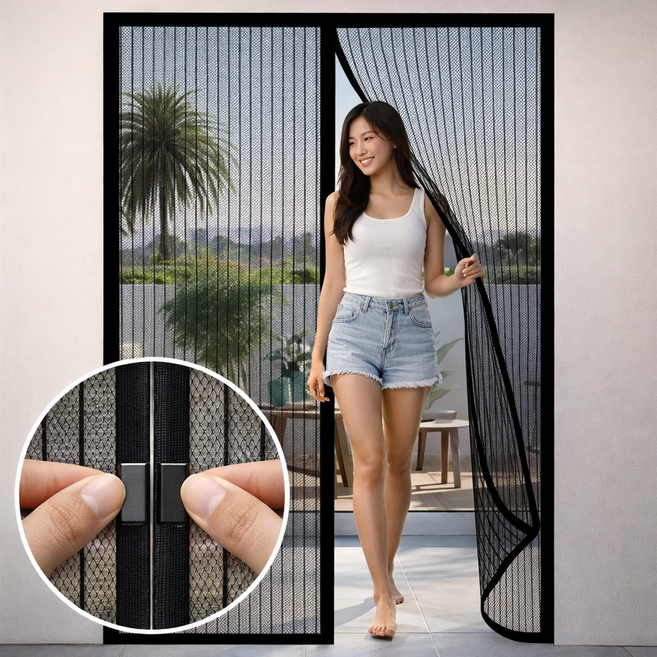 스피릿태드 초간편 설치 일체형 현관 방문 자석 방충문 커튼, 1세트