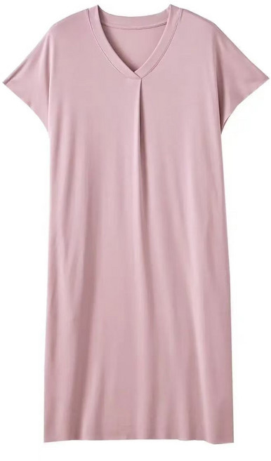 【可外穿家居】莫代爾睡裙 女士睡裙 家居裙 睡衣 睡袍 夏季薄款 80s莫代爾 V領短袖 寬鬆淑女風 冷氣房必備