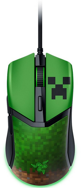 Razer 게이밍 마우스 배그 사무용 페이커 레이저 코브라 58g 3세대 광학 스위치 크로마 RGB 조명 8500 DPI 센서 PTFE 피트 스피드플렉스 케이블 - 블랙, Minecraft Edition, Cobra Mouse, Minecraft Mouse