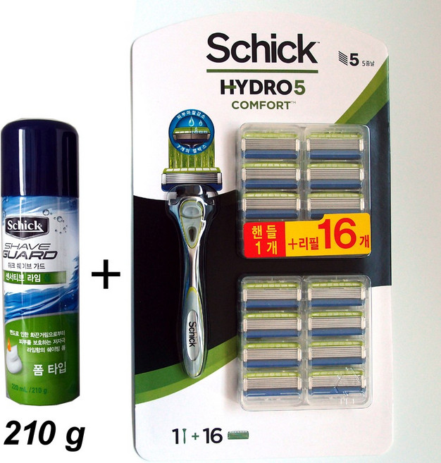 쉬크 하이드로5 컴포트면도기와 컴포트면도날16입+쉐이빙크림, 1개, 면도날16입+핸들+면도젤