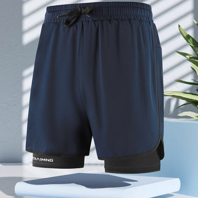 假兩件運動短褲男跑步短褲男速幹情侶三分褲健身外貿