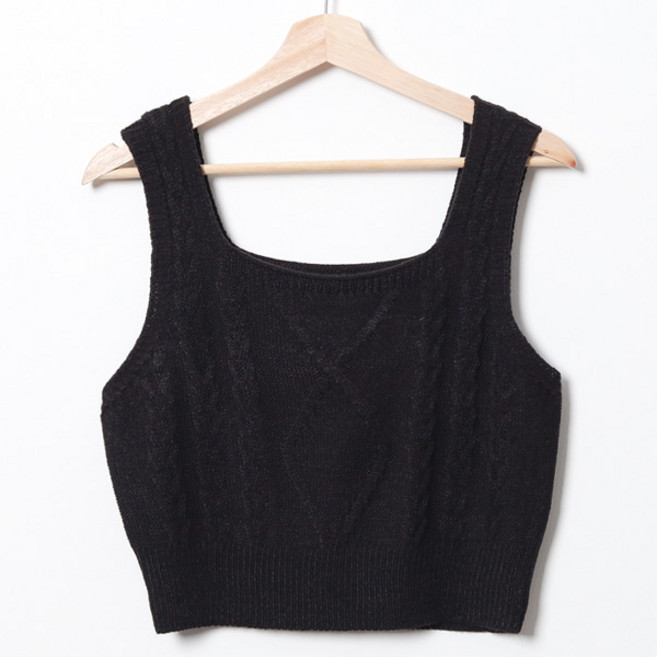 봉봉스토리 여성용 멜랑토스 꽈배기 레이어드 뷔스티에 니트 조끼 크롭 스퀘어넥