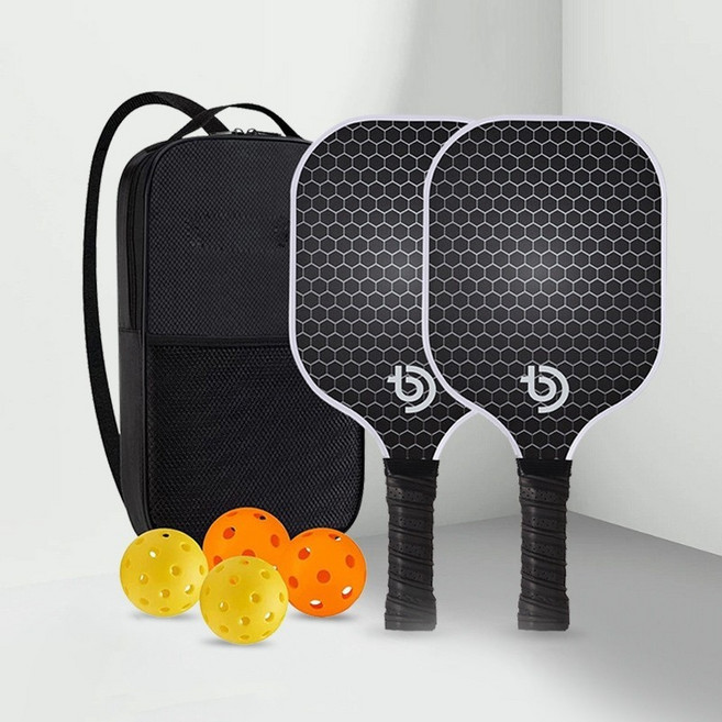 專業匹克球拍 套餐組 碳纖維/玻璃纖維 USAPA認證, 1個, 經典黑色【2拍+4球+1收納袋】玻璃纖維, 經典黑色