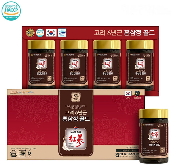 고려 홍삼정 골드 고려 6년근 선물세트 240g 홍삼농축액 4병 쇼핑백 드림 사포닌 홍삼 선물용 추천, 4개
