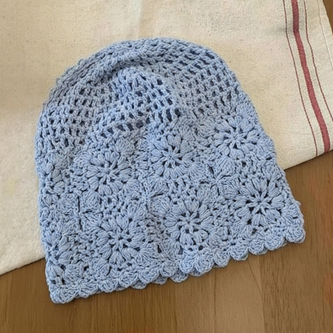 보니타콜렉티드 여성 내추럴 플라워 뜨개 니트 크로셰 비니모자