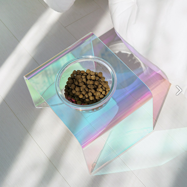 카망 강아지 반려견 홀로그램 아크릴 경사형 밥그릇 물그릇 세트, 1개, 레인보우