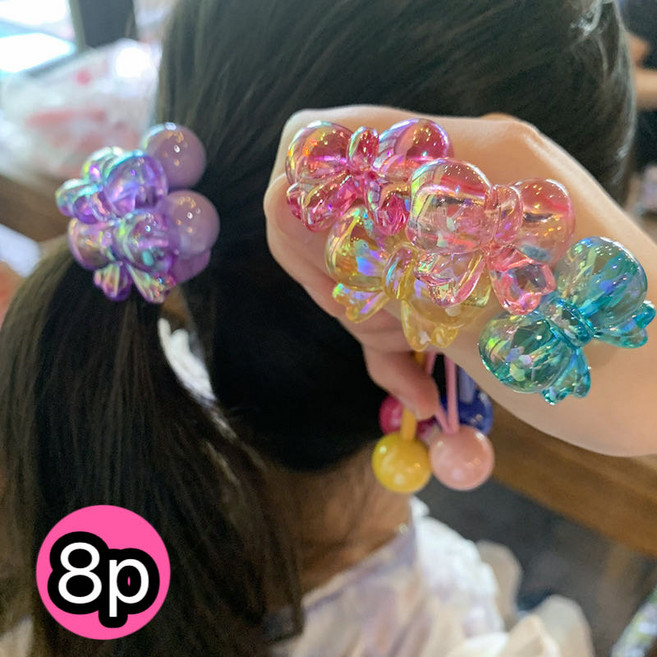 <어린이날 선물> 예쁜 초등 여아 헤어끈 세트 빤짝빤짝 고탄력 긴머리 유아 리본머리끈