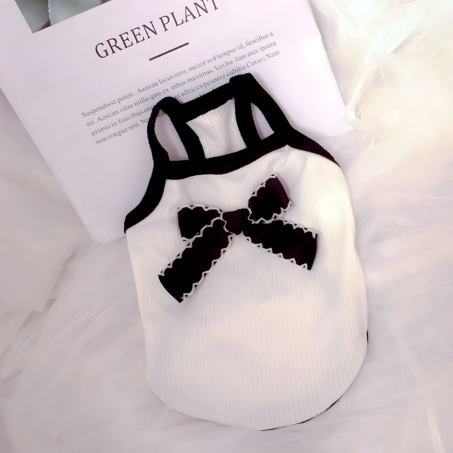 펫프로그램 반려동물 끈나시 민소매 데일리 골지 리본 티셔츠 남여공용, 1개, 화이트(White)